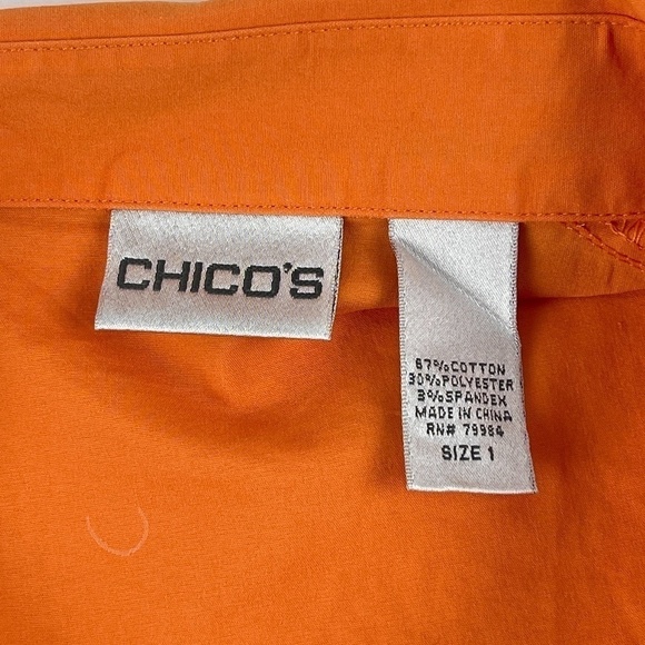 Chicos Womens Button Front Shirt Orange Pockets 1 - Picture 3 of 9